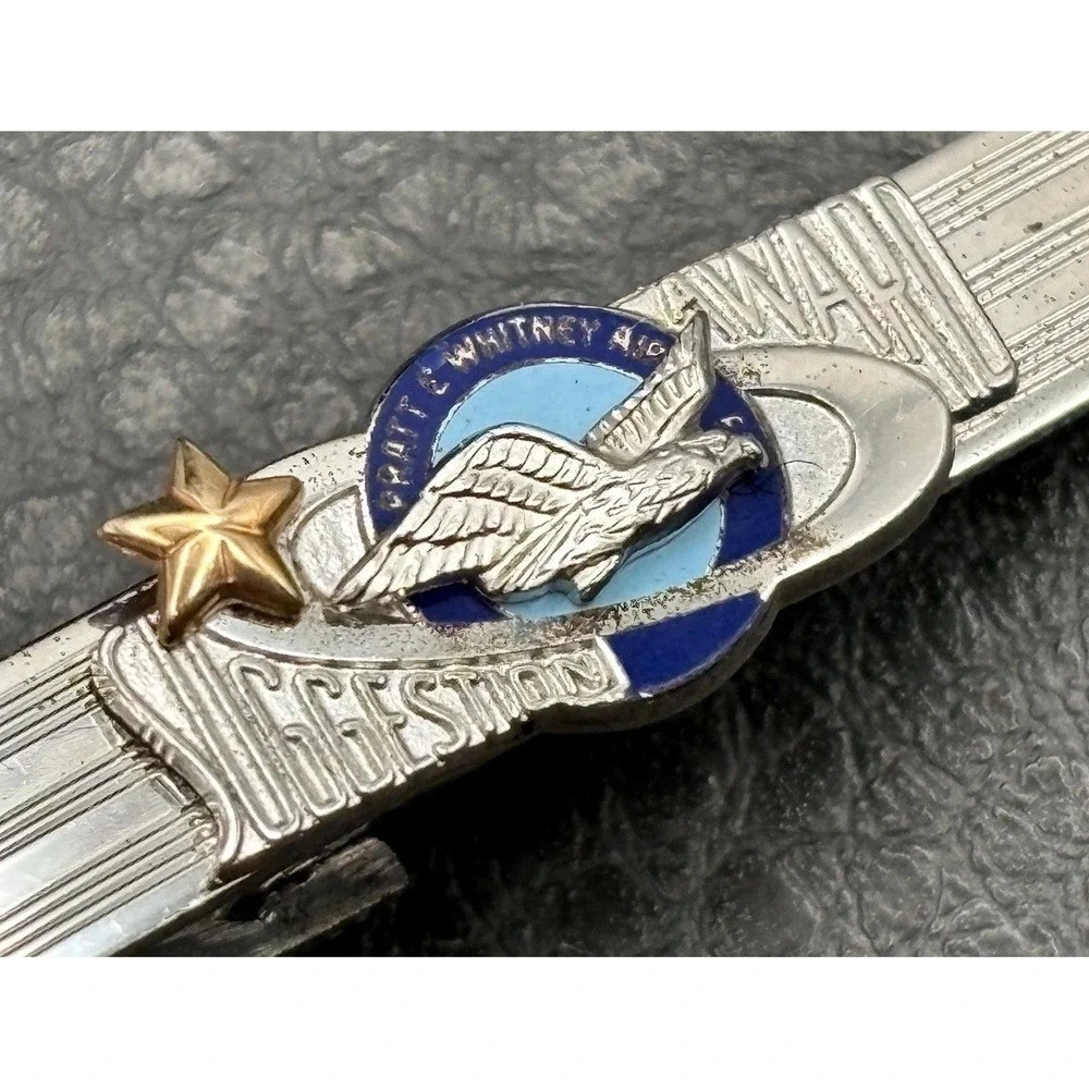 Robbins Attleboro Sterling Silver Pratt Whitney Tie Clip Star Bird Blue Enamel